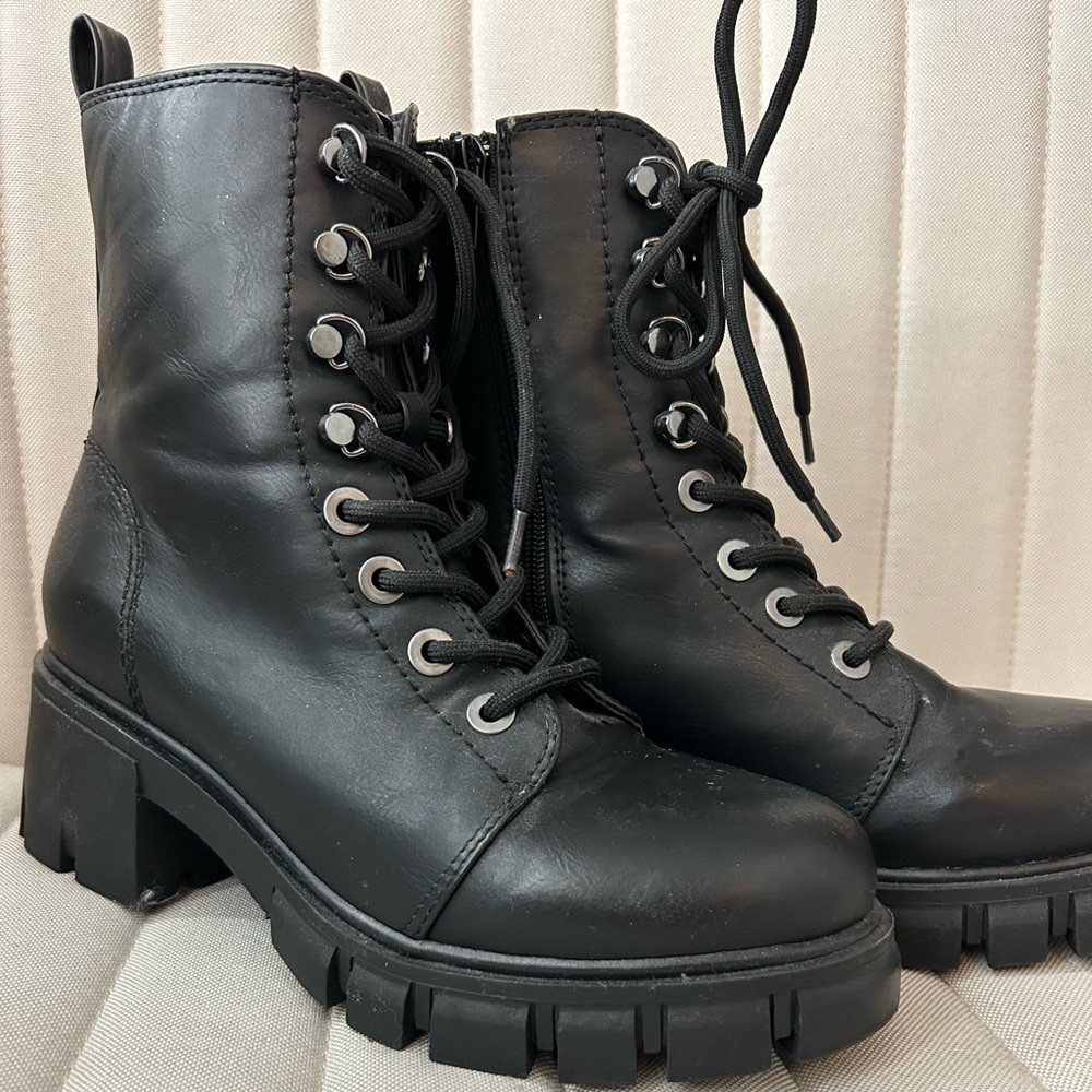 platform black lace up boots